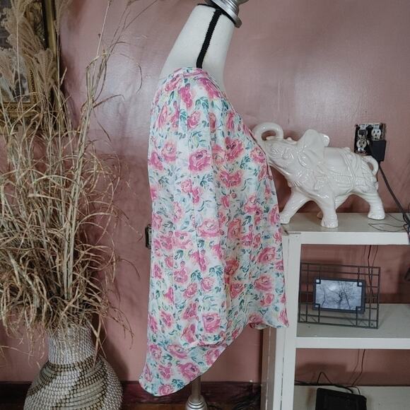 Lauren Conrad LC Sheer Size Medium M Floral Flower Button Up Blouse Top - Picture 10 of 12